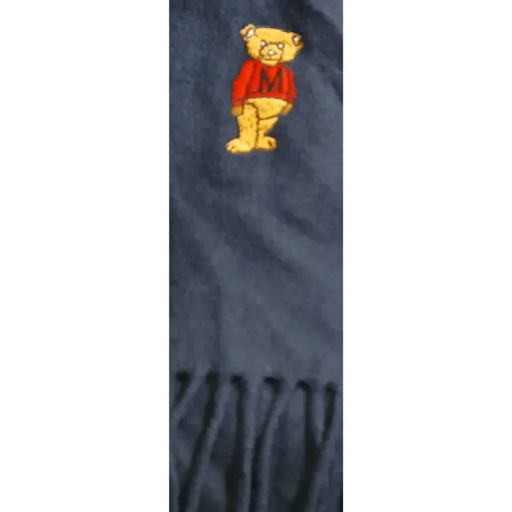 Moschino mens soft cashmere wool long scarf navy blue fringe